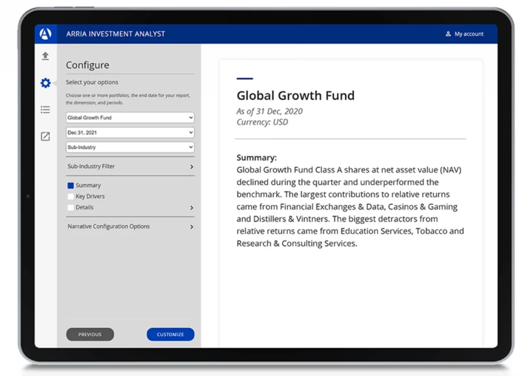 Automate investment commentary by utilising Arria Investment Analyst