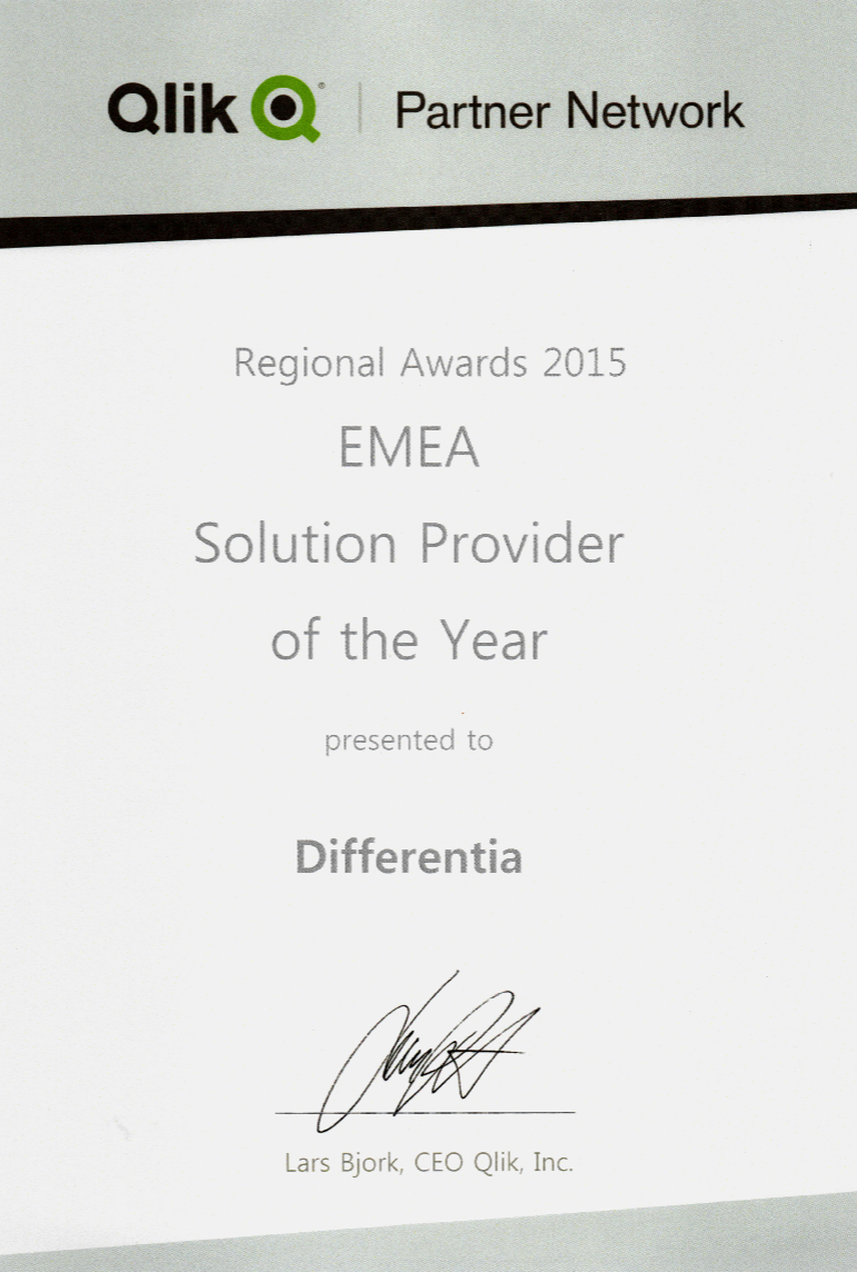 Qlik EMEA Solution Provider of the Year 2015 Differentia Consulting